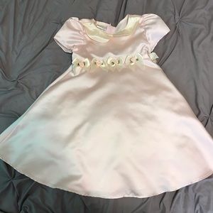 Pink Dress with Cream collar and bow.